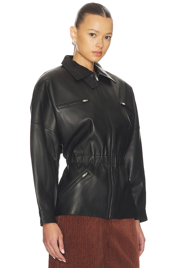 view 2 of 4 Leather Cinched Mid Jacket in Black