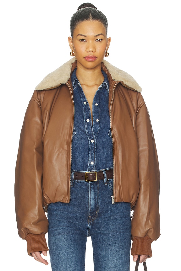 view 2 of 5 가죽 보머 재킷 in Chestnut Brown