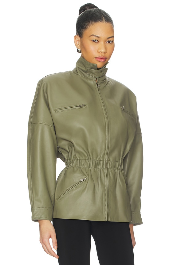 view 2 of 4 Leather Cinched Mid Jacket in Olive Green