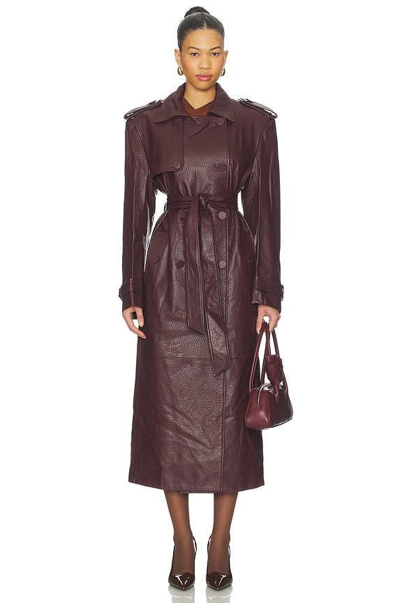 view 2 of 4 TRENCH-COAT EN CUIR DE DAIM in Pebble Burgundy
