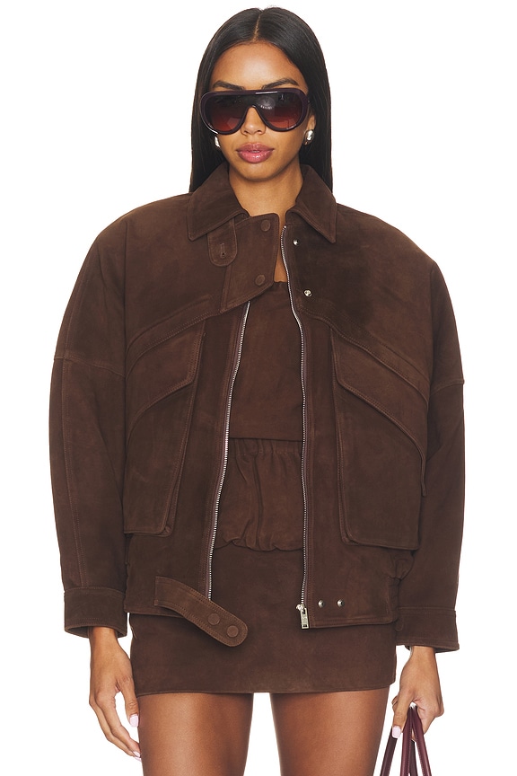 view 2 of 5 Lamb Leather Suede Aviator Jacket in Espresso Brown