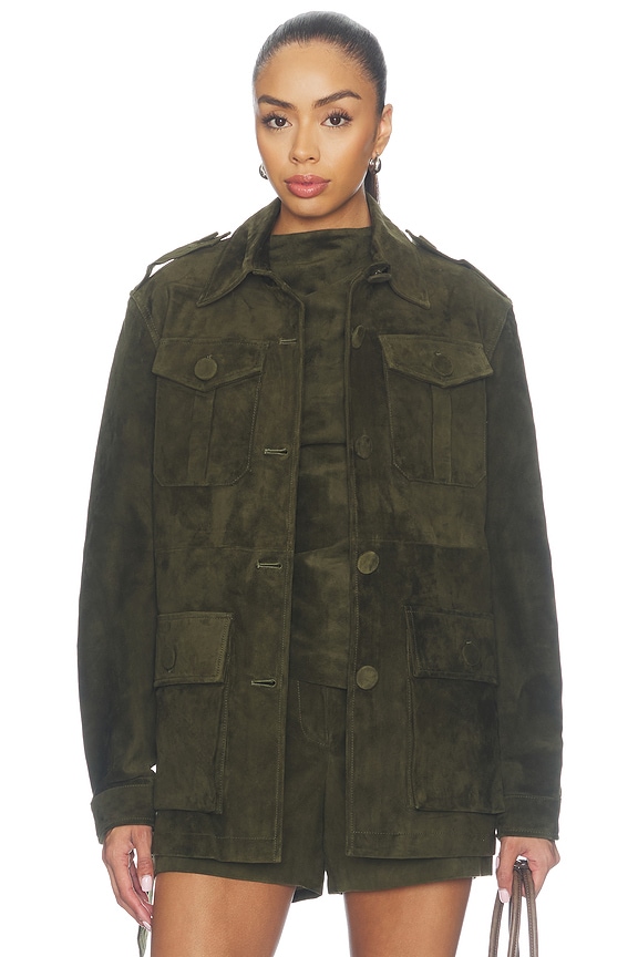 view 2 of 5 Lamb Leather Suede Mid Jacket in Olive Green