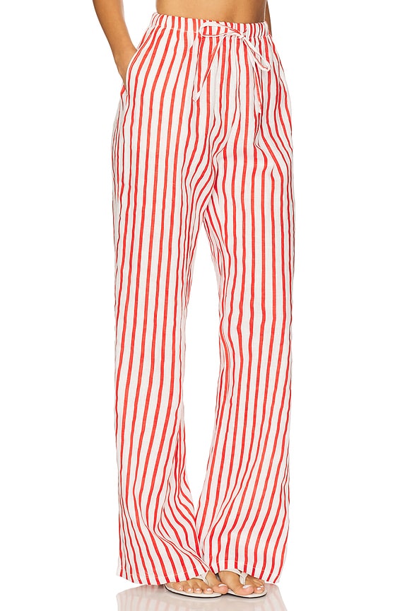 view 2 of 6 Linen Drawstring Pant in Stripe Red