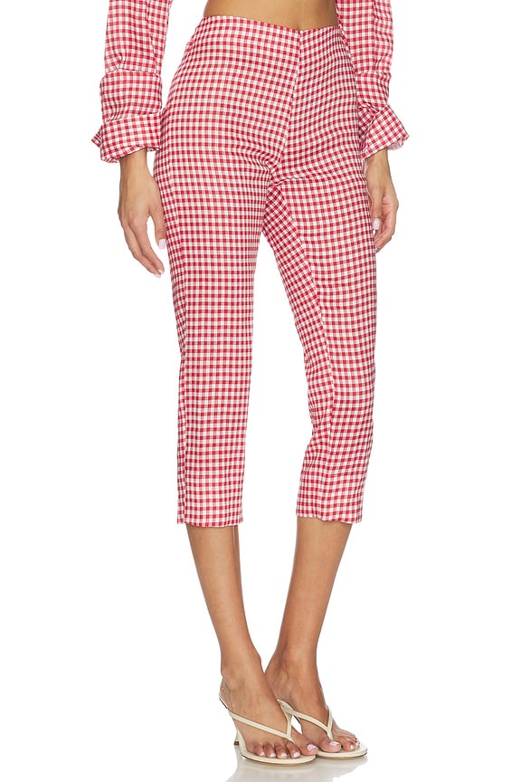 view 2 of 6 Linen Capri Pant in Gingham Red