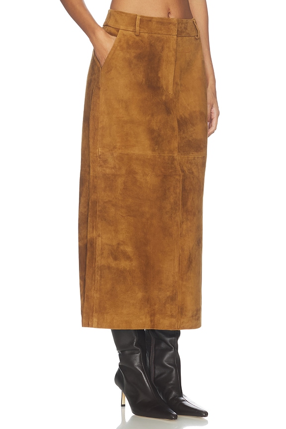 view 2 of 6 Leather Suede Maxi Skirt in Caramel