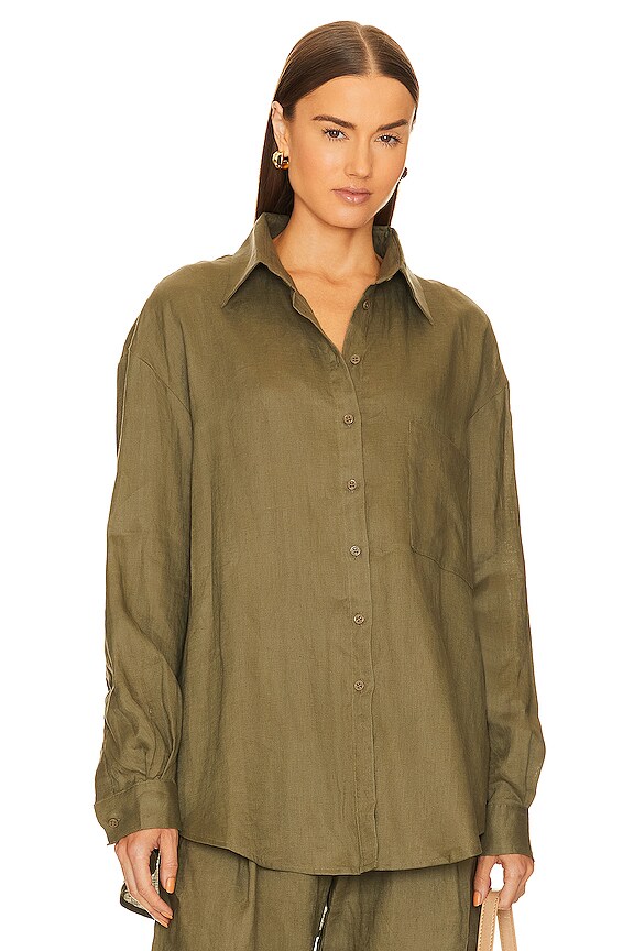 view 2 of 5 CAMISA TEJIDA DE LINO in Army Green