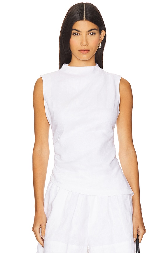 view 1 of 4 Linen Ruched Top in White