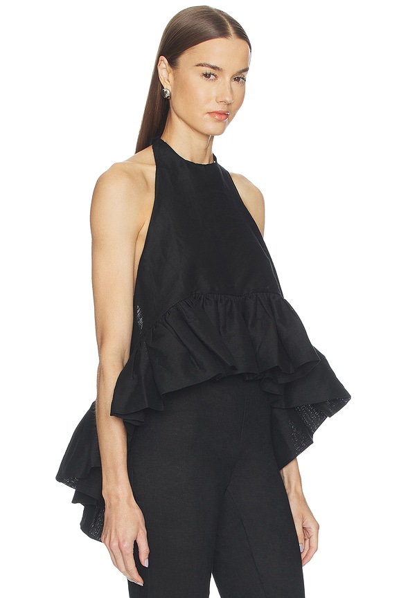 view 2 of 4 Linen Peplum Top in Black