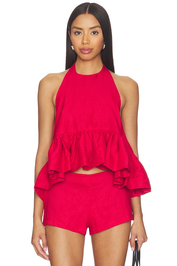 view 1 of 5 x REVOLVE Linen Peplum Top in Solid Red