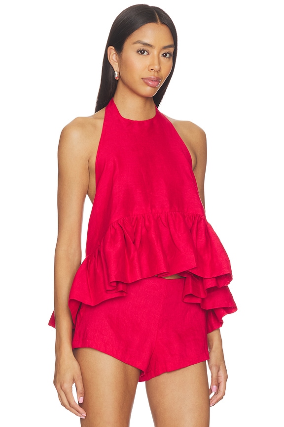view 2 of 5 x REVOLVE Linen Peplum Top in Solid Red