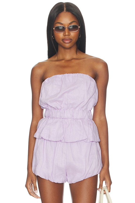 view 1 of 4 Linen Bandeau Ruched Top in Lavender