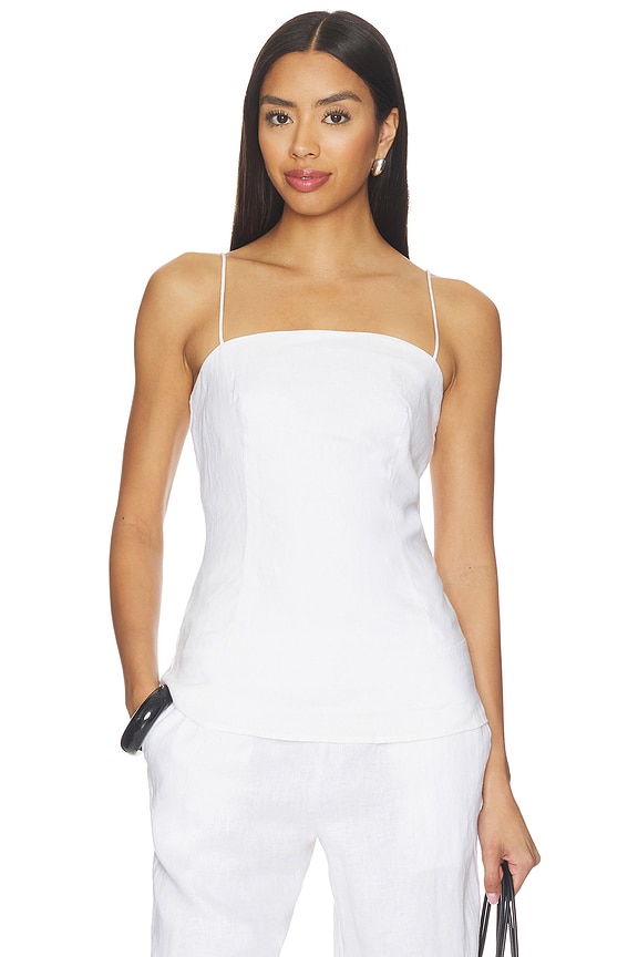 view 1 of 4 Linen Strap Top in White