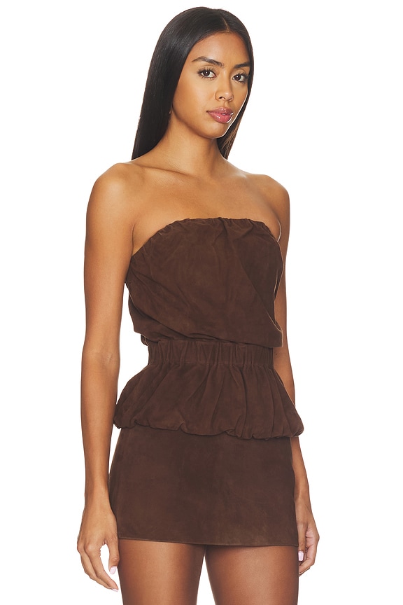 view 2 of 4 Lamb Leather Suede Ruched Bandeau Top in Espresso Brown