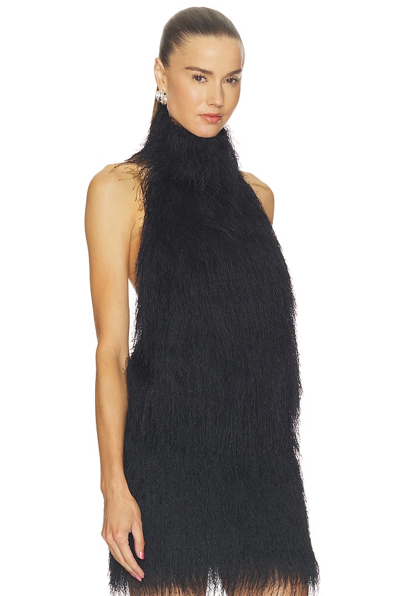 view 2 of 4 Polyester Fringe Halter Top in Black