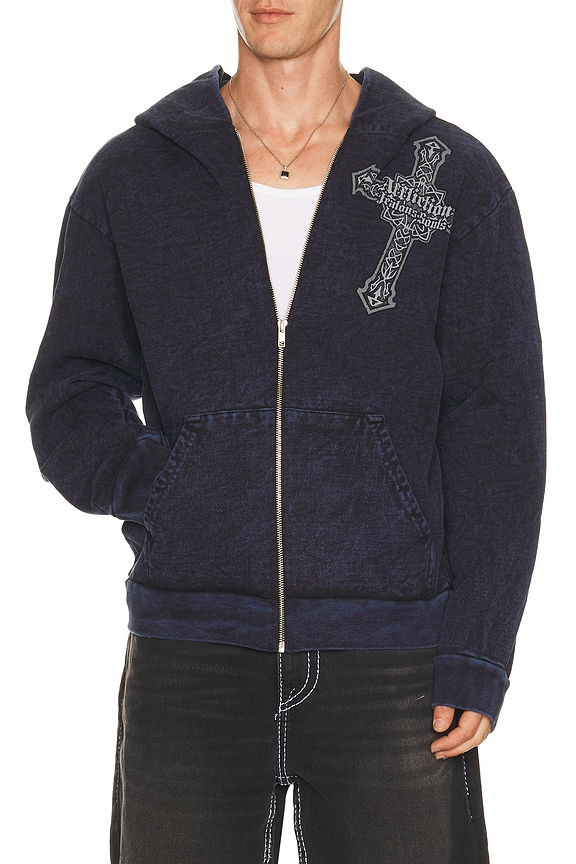 view 1 of 5 Seeker Long Sleeve Zip Hoodie in Blue & Black Lava Tint