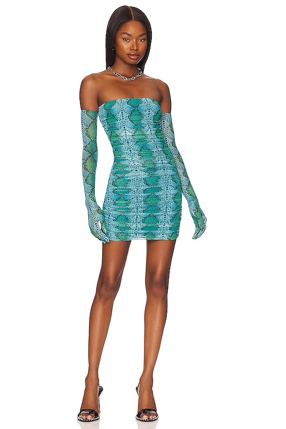 view 1 of 4 Danni Midi Dress & Gloves in Teal Snake