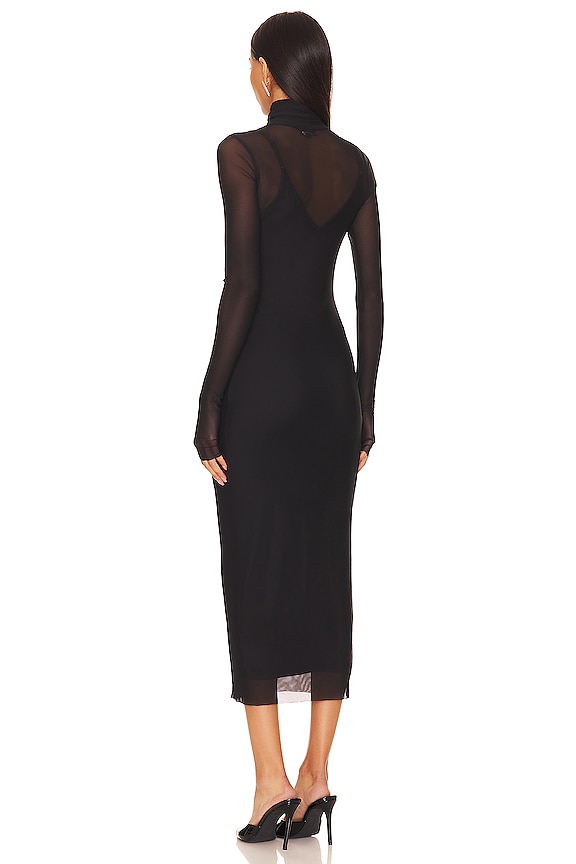 afrm shailene dress black in Noir Mesh midi