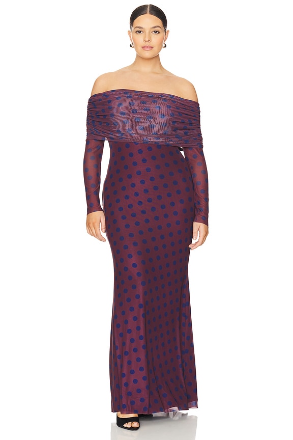 view 2 of 6 x REVOLVE Thelma Dress in Wine Diagonal Dot