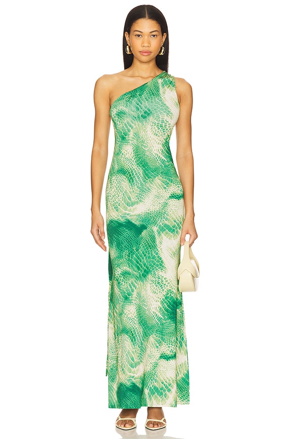 snake green dress AFRM Carlotta in snake inspired outfits
