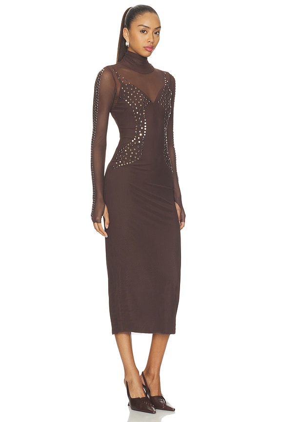 view 2 of 4 ROBE SHAILENE STUDDED MESH in Espresso