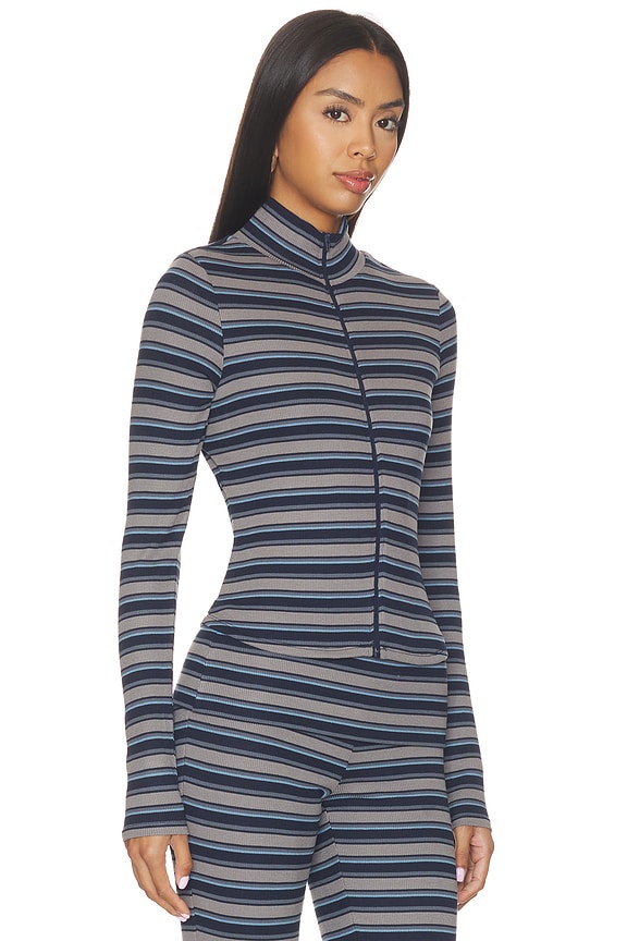 view 2 of 5 Navarro Zip Up Top in Slate Stripe