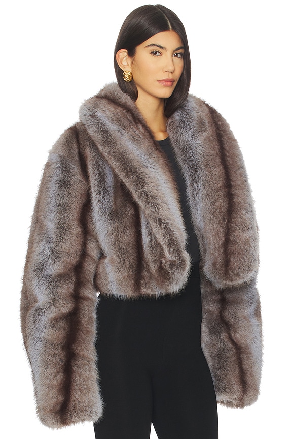 view 2 of 4 Stephanie Faux Fur Coat in Lilac & Brown Stripe