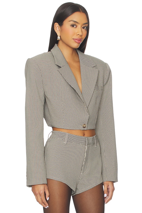 view 2 of 5 Petra Cropped Blazer in Black Cream Houndstooth