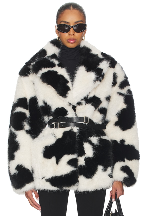 view 1 of 11 Livingston Faux Fur Jacket in Cattle Print Fur