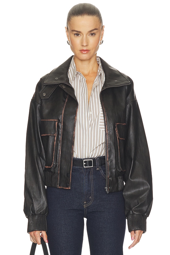 view 2 of 5 Cantini Bomber in Washed Dark Brown