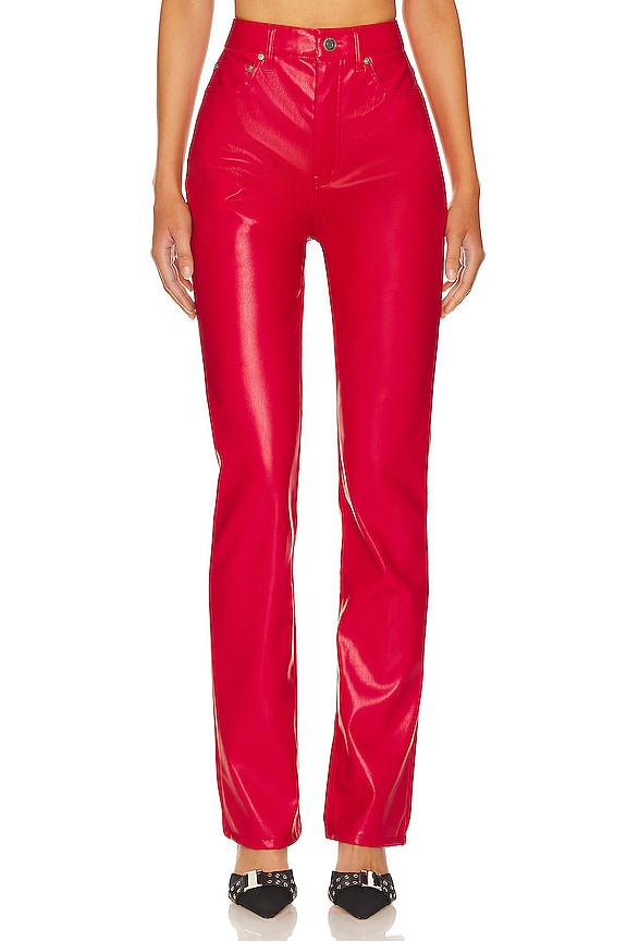 AFRM Faux Leather Heston Straight Leg Pants in Jester Red | REVOLVE