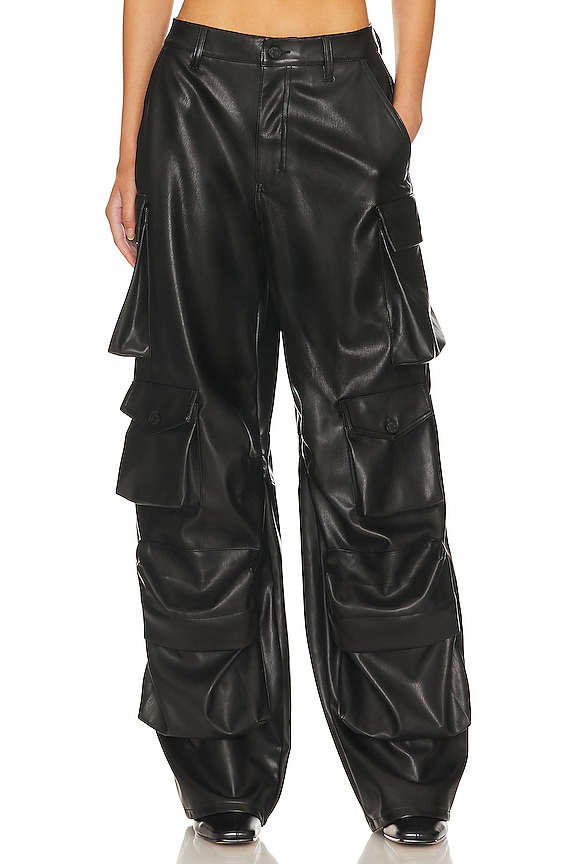 AFRM Faux Leather Parker Cargo Pants in Black | REVOLVE