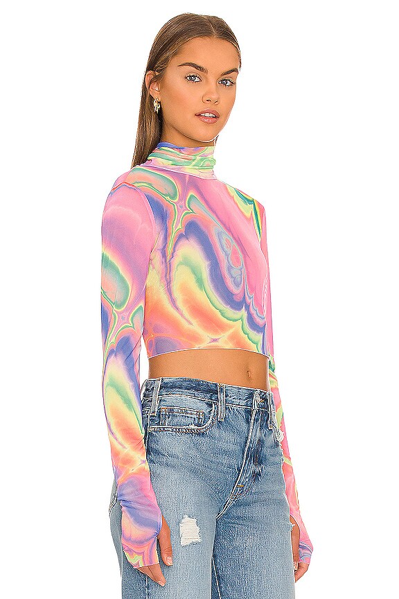 view 2 of 4 Micaela Mesh Turtleneck Top in Abstract Multi Marble