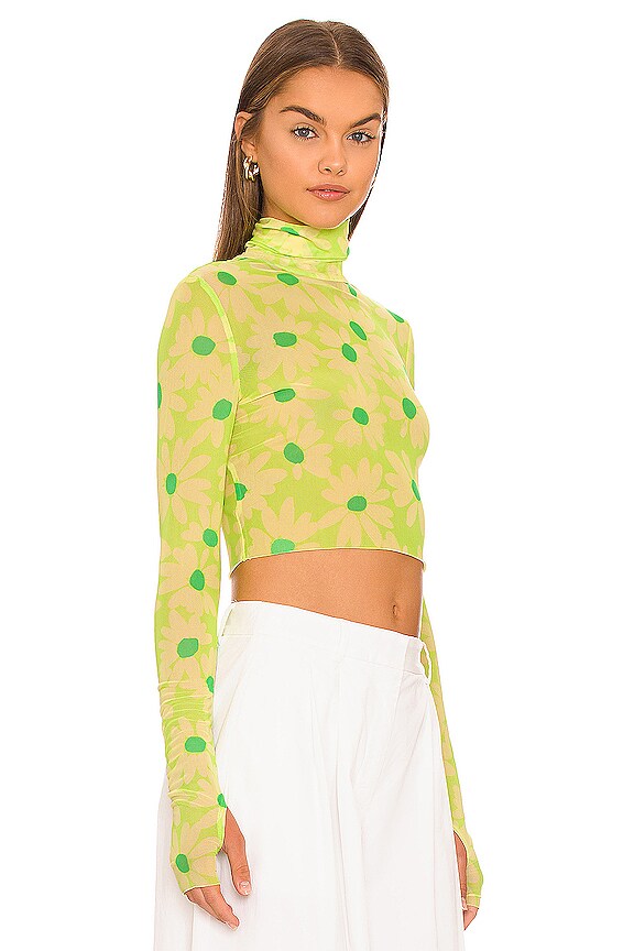 view 2 of 4 Micaela Mesh Turtleneck Crop Top in Lime Daisy