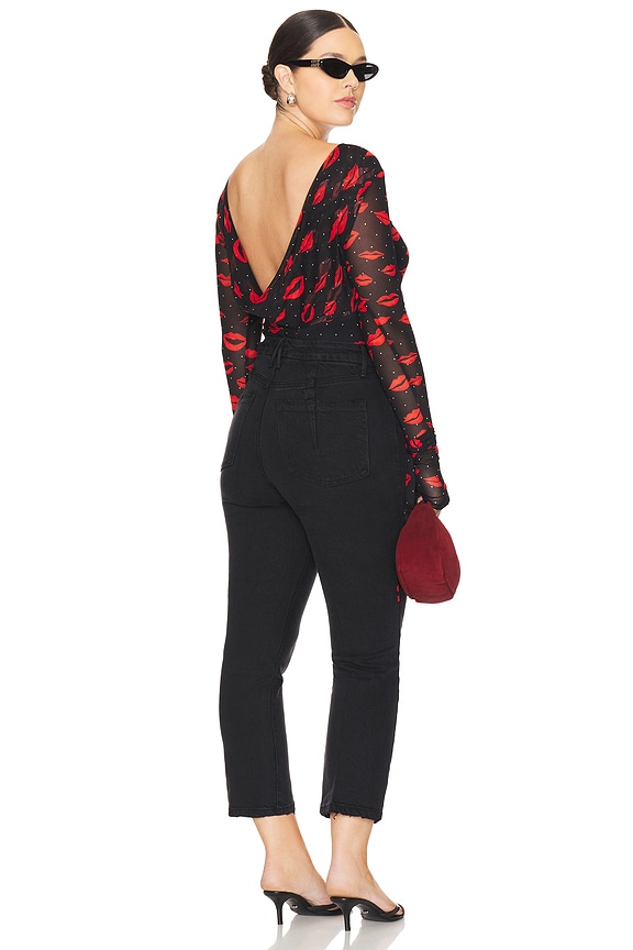 view 2 of 8 TOP EN MESH MANCHES LONGUES AVEC NŒUD BEYLA in Rouge Kiss