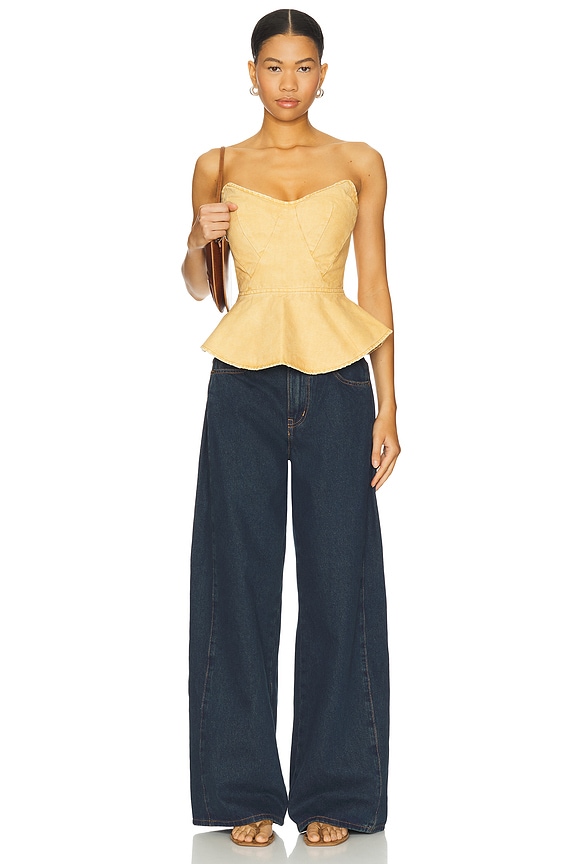 AFRM The Princess Peplum Top in Beige Khaki | REVOLVE