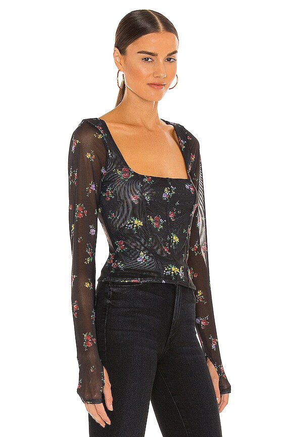 view 2 of 4 Kona Long Sleeve Corset Top in Noir Multi Floral