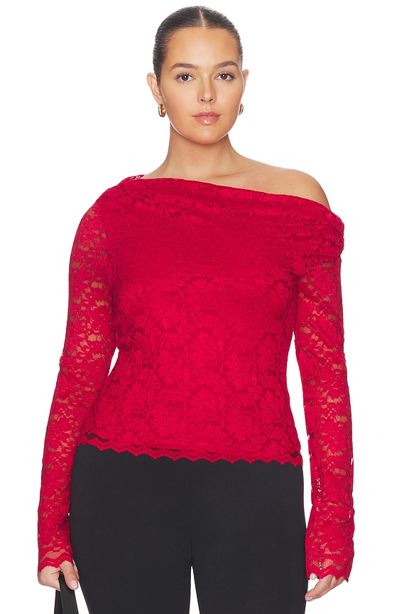 view 2 of 8 Barry Silken Lace Top in Poppy Red