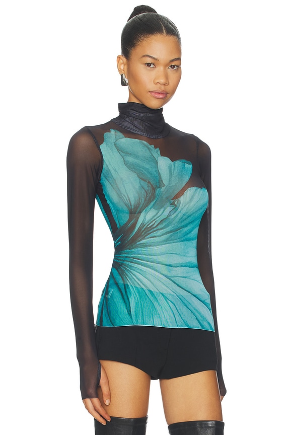 view 2 of 8 Zadie Power Mesh Top in Teal Flower