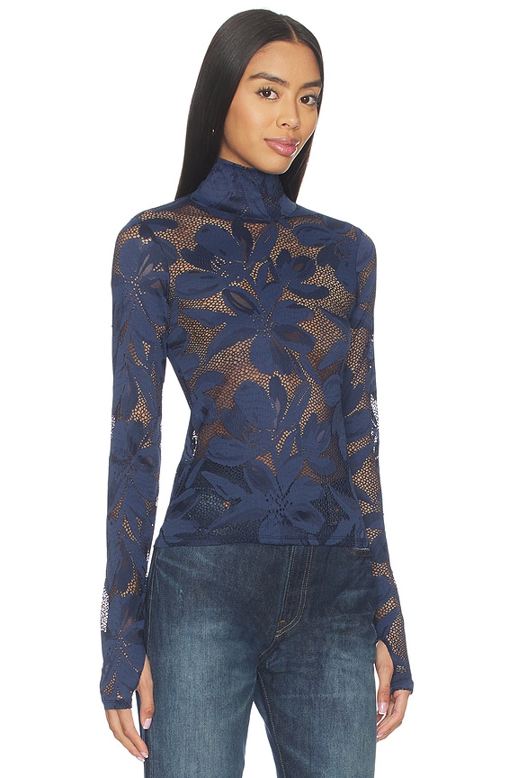 AFRM Zadie Crochet Floral Top in Black Iris | REVOLVE