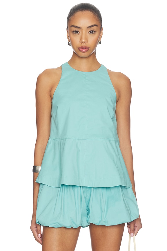 view 1 of 4 Carlos Poplin Peplum Top in Blue