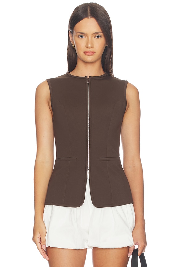 view 2 of 5 Miguel Zip Ponte Top in Brown