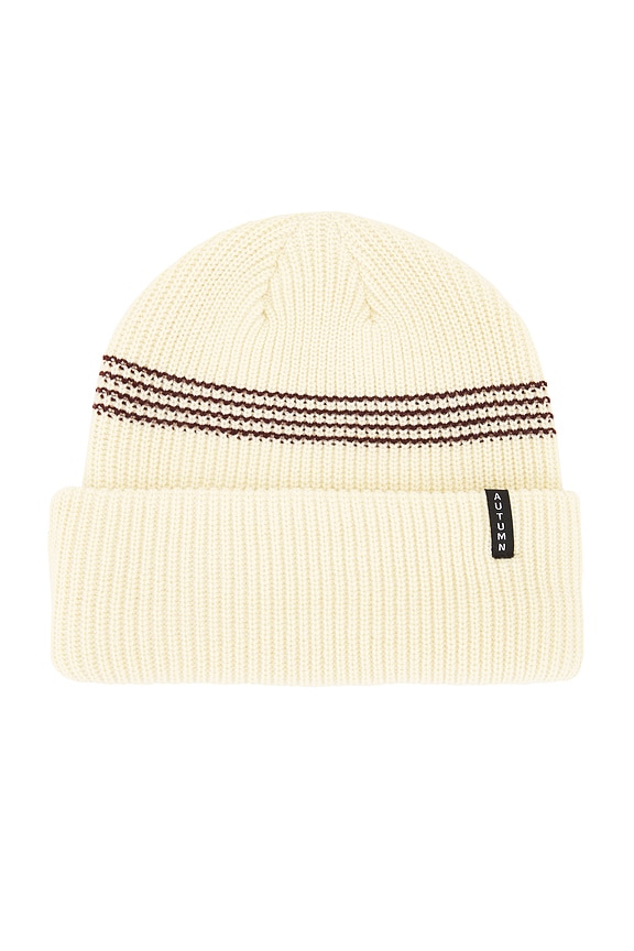view 1 of 2 Mini Stripe Beanie in Natural Burgundy