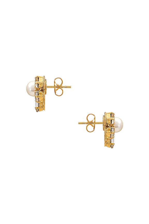 view 2 of 2 TINY PEARL STUD 귀걸이 in Clear, Cream, & Gold