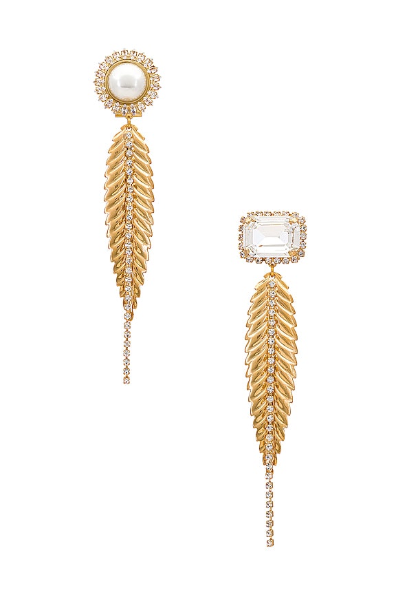 Anton Heunis Leaf Asymmetric Chandelier Earrings in Gold | REVOLVE