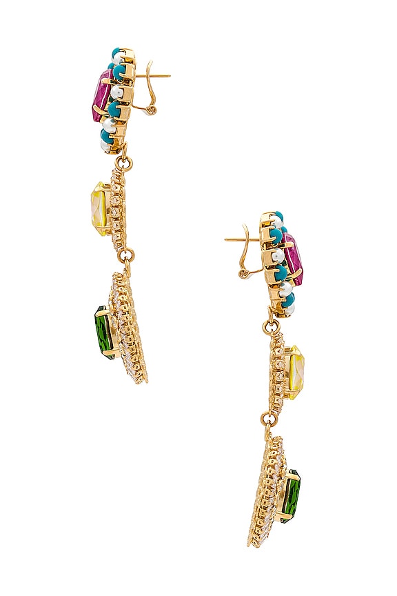 view 2 of 2 PENDIENTES MULTI GEM CLUSTER in Multicolor & Gold