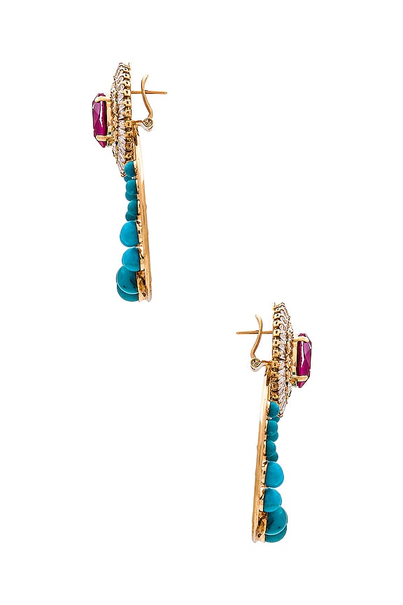 view 2 of 2 BOUCLES D'OREILLES GEM CLUSTER HOOP in Pink, Blue, Crystal & Gold