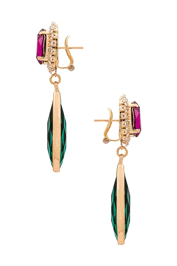view 2 of 2 Tear Drop Earrings in Fuchsia, Green, & Gold