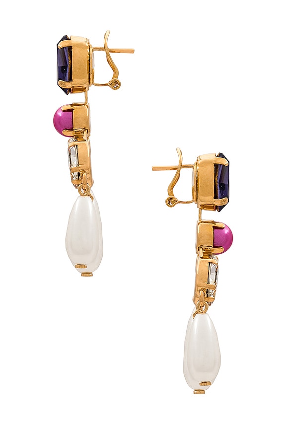 view 2 of 2 Multi Color Pearl Chandelier Earrings in Lilac, Rose, Cream, & Gold
