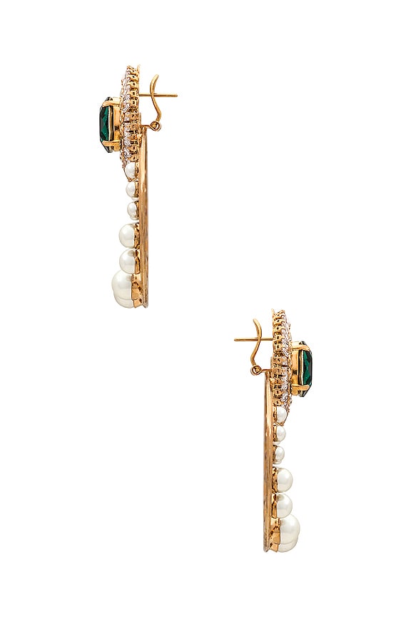 view 2 of 2 BOUCLES D'OREILLES GRAPPES DE PIERRES in Green, Crystal, Cream & Gold