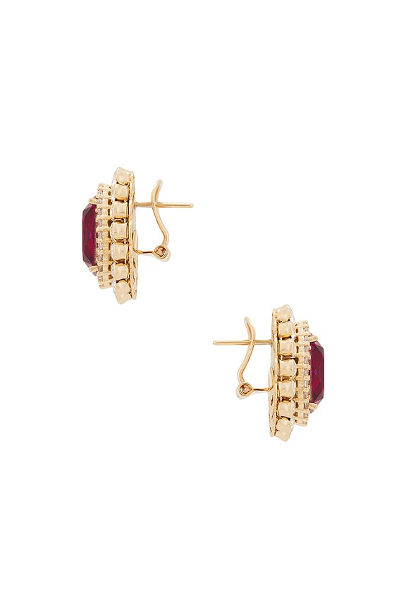 view 2 of 2 BOUCLES D'OREILLES OMEGA CLASP GEM CLUSTER in Pink, Crystal, & Gold